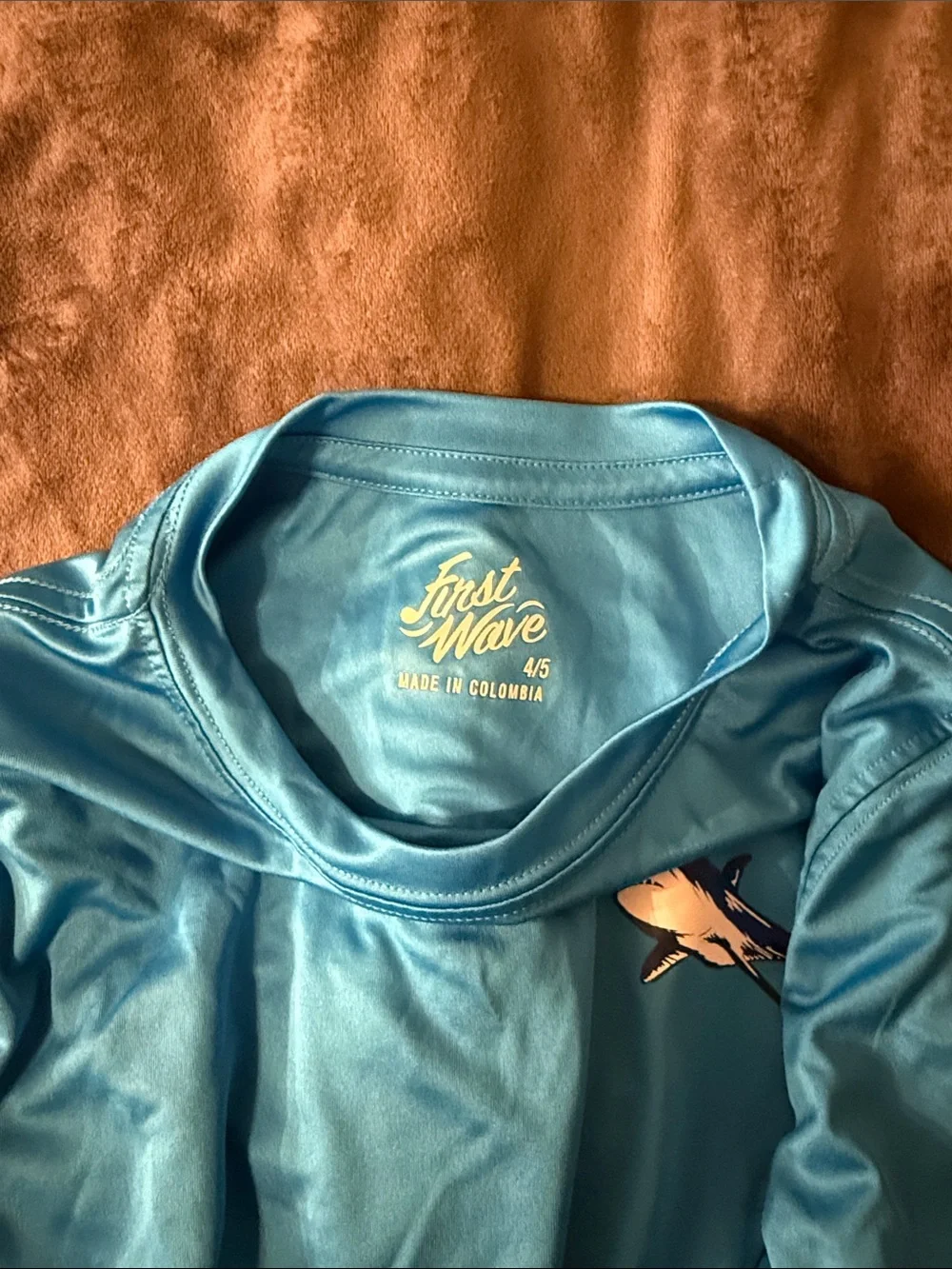 First Wave Light Blue Shark Swim Rashguard size 4/5 never worn